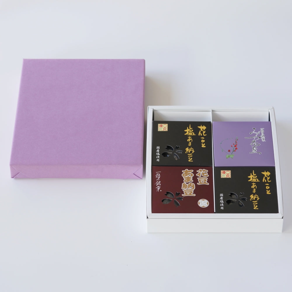 季節限定】塩あま納豆・みつ花豆・あま納豆 4個箱入ギフト – 花豆の大丸