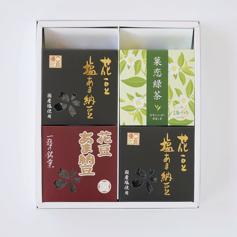 塩あま納豆・あま納豆・菓恋緑茶 ４個箱入ギフト