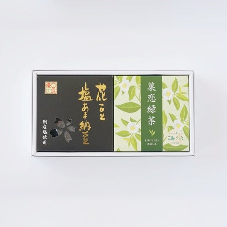 塩あま納豆・菓恋緑茶 2個箱入ギフト – 花豆の大丸